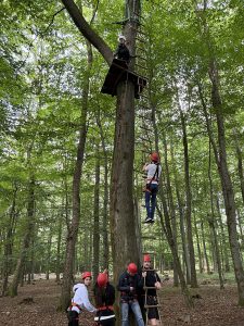 Auszubildende und Ausbilder im Hochseilgarten